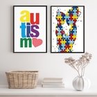 Kit 2 Quadros Autismo - Mãe E Filho 33x24cm Moldura:madeira P