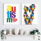 Kit 2 Quadros Autismo - Mãe E Filho 33x24cm Moldura:madeira P