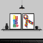 Kit 2 Quadros Autismo Símbolo 45x34cm Moldura:madeira Branca