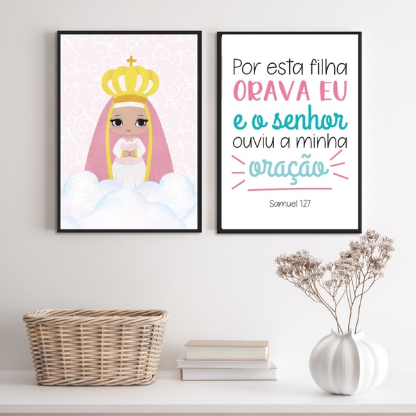 Kit 2 Quadros Baby Nossa Senhora Anjo Da Guarda 24x18cm Moldu