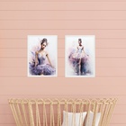 Kit 2 Quadros Bailarina Lilás - Aquarela 33x24cm Moldura Preta