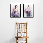 Kit 2 Quadros Bailarina Lilás - Aquarela 33x24cm Moldura Preta