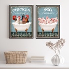 Kit 2 Quadros Banheiro Animais Fazenda 33x24cm Moldura:madeir