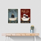 Kit 2 Quadros Banheiro Cão Pug 33x24cm Moldura:madeira Branca