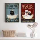 Kit 2 Quadros Banheiro Cão Pug 33x24cm Moldura:madeira Preta