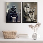 Kit 2 Quadros Banheiro Divertido Do Darth 33x24cm - Com Vidro