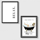 Kit 2 Quadros Banheiro - Relax 24x18cm Moldura Branca