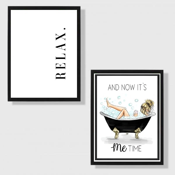 Kit 2 Quadros Banheiro - Relax 24x18cm Moldura Preta