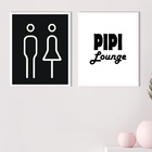 Kit 2 Quadros Banheiro Unissex - Pipi Lounge 24x18cm Moldura:
