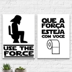 Kit 2 Quadros Banheiro Use The Force 24x18cm Moldura:madeira