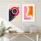 Kit 2 Quadros Bauhaus Abstrato - Café 33x24cm Moldura Branca