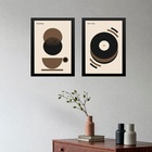 Kit 2 Quadros Bauhaus Café Disco - Marrom 24x18cm - Com Vidro