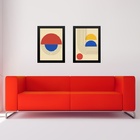 Kit 2 Quadros Bauhaus Cores Primárias 33x24cm Moldura Branca