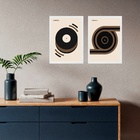 Kit 2 Quadros Bauhaus Discos - Marrom 24x18cm Moldura Branca