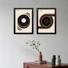 Kit 2 Quadros Bauhaus Discos - Marrom 45x34cm Moldura Branca