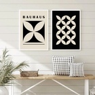 Kit 2 Quadros Bauhaus Flores - Preto E Bege 45x34cm - Com Vid