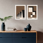 Kit 2 Quadros Bauhaus Geométricos - Marrons 45x34cm - Com Vid
