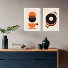 Kit 2 Quadros Bauhaus Laranja - Café Disco 45x34cm Moldura Br