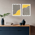 Kit 2 Quadros Bauhaus Listras Curvas - Preto E Amarelo 33x24c