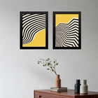 Kit 2 Quadros Bauhaus Listras Curvas - Preto E Amarelo 45x34c