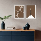 Kit 2 Quadros Bauhaus Marrom - Bicicleta 45x34cm Moldura Bran