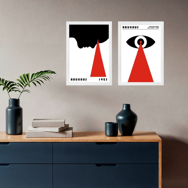 Kit 2 Quadros Bauhaus Olhos - Visão 24x18cm Moldura Branca