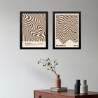 Kit 2 Quadros Bauhaus Ondas Marrom E Bege 45x34cm Moldura Bra