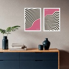 Kit 2 Quadros Bauhaus Rosa E Preto - Curvas 24x18cm - Com Vid