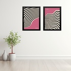 Kit 2 Quadros Bauhaus Rosa E Preto - Curvas 45x34cm Moldura B