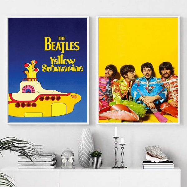Kit 2 Quadros Beatles Yellow Submarine 33x24cm - Com Vidro Mo