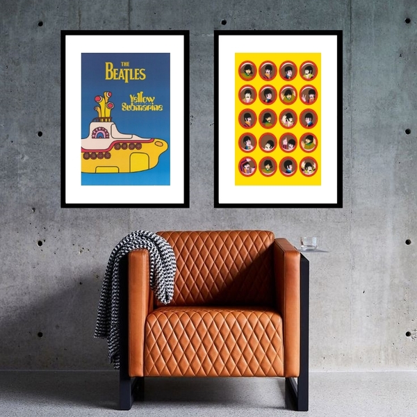 Kit 2 Quadros Beatles Yellow Submarine - 60x48cm Moldura:made