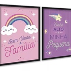 Kit 2 Quadros Bebê Menina - Lilás E Rosa 24x18cm - Com Vidro