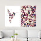 Kit 2 Quadros Beija-flor Com Flores 45x34cm Moldura:madeira B