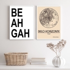 Kit 2 Quadros Belo Horizonte- Mapa 45x34cm Moldura:madeira Br