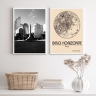 Kit 2 Quadros Belo Horizonte- Mapa E Fotografia 24x18cm - Com