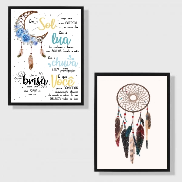 Kit 2 Quadros Benção Apache 24x18cm Moldura:madeira Branca