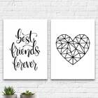 Kit 2 Quadros Best Friends Forever 24x18cm - Com Vidro Moldur