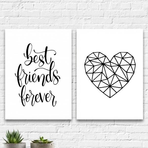 Kit 2 Quadros Best Friends Forever 33x24cm Moldura:madeira Pr