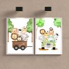 Kit 2 Quadros Bichinhos Safari 45x34cm - Com Vidro Moldura:ma