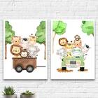 Kit 2 Quadros Bichinhos Safari 45x34cm Moldura:madeira Branca