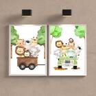 Kit 2 Quadros Bichinhos Safari 45x34cm Moldura:madeira Preta