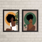 Kit 2 Quadros Boho Mulheres Beleza negra 45x34cm - Com Vidro