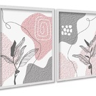 Kit 2 Quadros Bohos Cinza E Rosa Efeito Textura 33x24cm Moldu