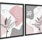 Kit 2 Quadros Bohos Cinza E Rosa Efeito Textura 45x34cm - Com