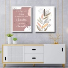 Kit 2 Quadros Bohos Lar Família Benção 45x34cm Moldura Branca