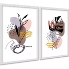 Kit 2 Quadros Bohos Marrom Rosa Ramos 33x24cm - Com Vidro Mol