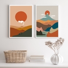 Kit 2 Quadros Bohos Montanhas De Gatinhos 33x24cm Moldura:mad