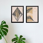 Kit 2 Quadros Bohos Neutros Folhas Bege E Cinza 33x24cm - Com