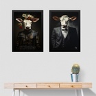 Kit 2 Quadros Boi E Vaca Elegantes 33x24cm - Com Vidro Moldur