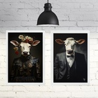 Kit 2 Quadros Boi E Vaca Elegantes 45x34cm - Com Vidro Moldur